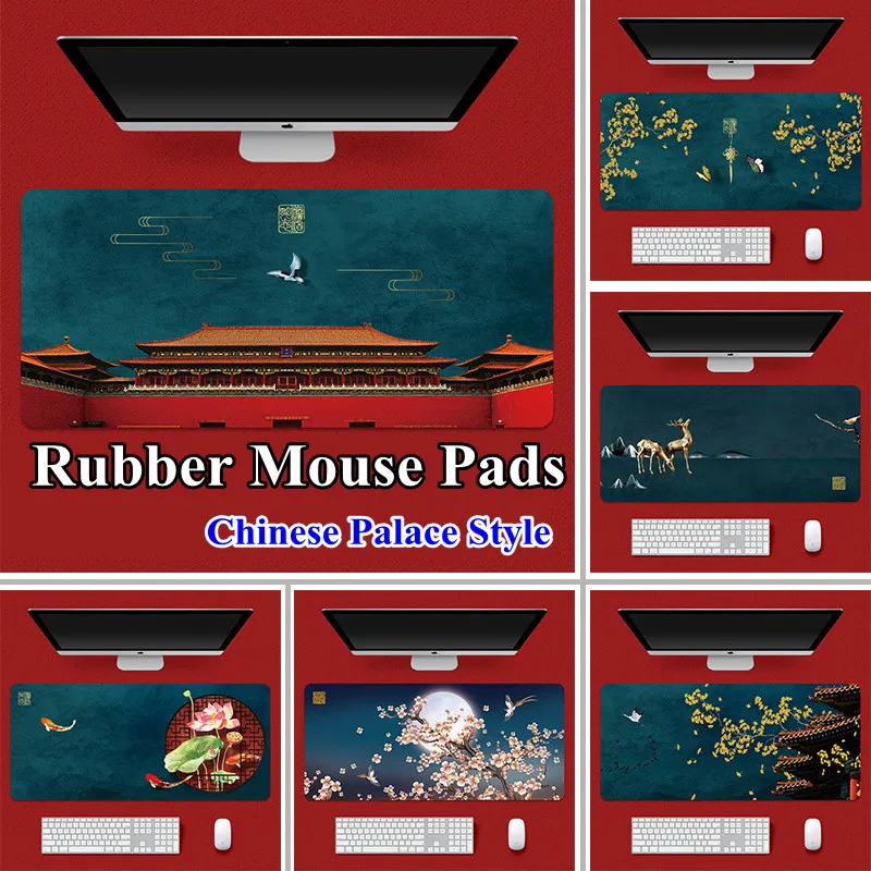 

Chinese Palace Style Rubber Mouse Pads Chinoiserie Large Office Desk Mat Computer/Laptop/Desktop Keyboard Orgainzer Non-Skid