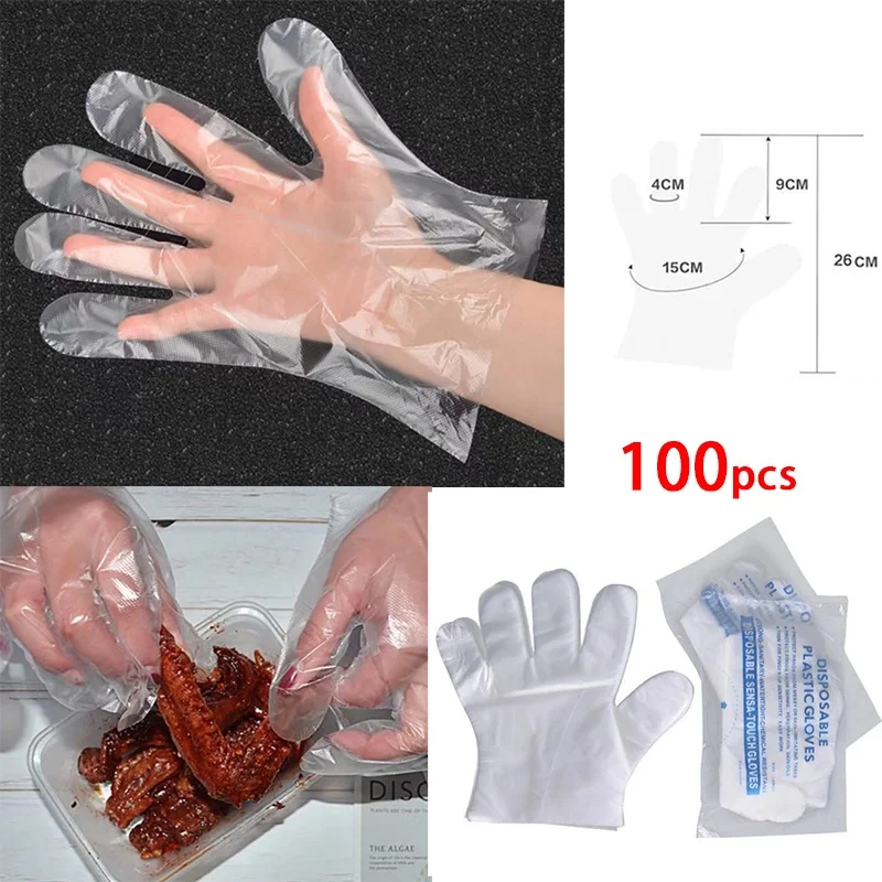 

100pcs Multifunctional Plastic Disposable Food Grade Gloves Restaurant Home Kitchen Service Catering Hygiene Supply