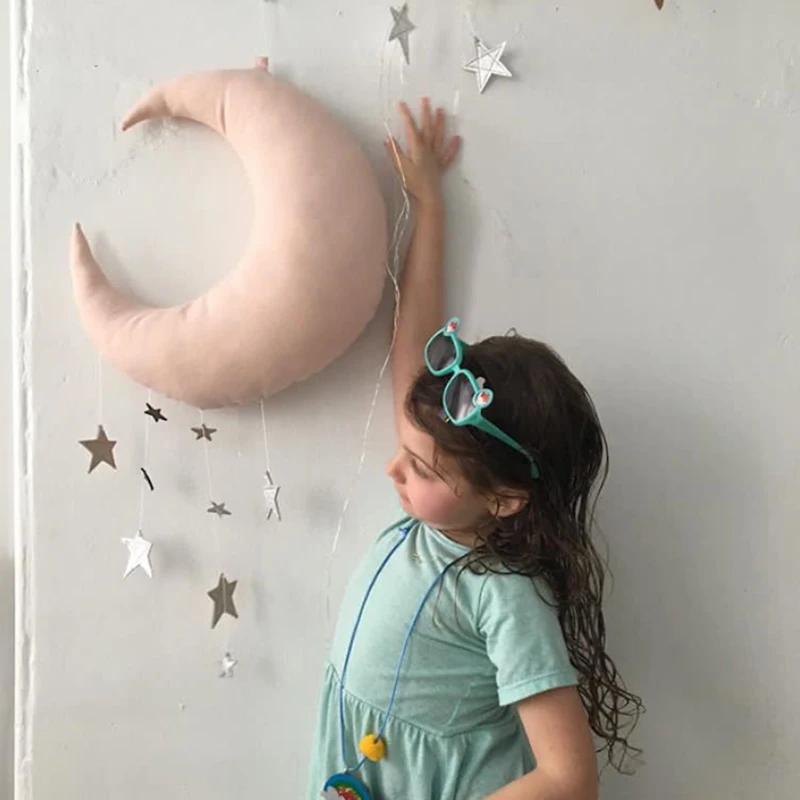 Северный стиль милый деревянный подвеска с бусинами в форме луны и бахромой для декорирования детской комнаты и создания фотозон.