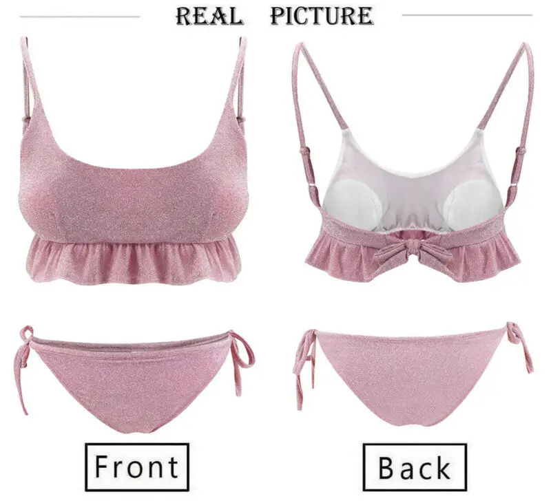 Женский комплект бикини с чашками пуш ап летний Яркий купальник оборками и