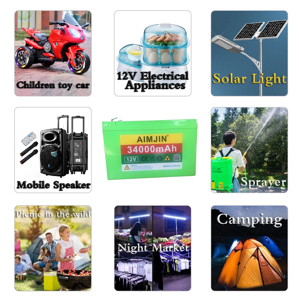 

12V 34Ah 18650 Lithium Battery Pack 3S6P Built-in High Current 20A BMS for Sprayers, Electric Vehicle Batterie+12.6V 3A Charger