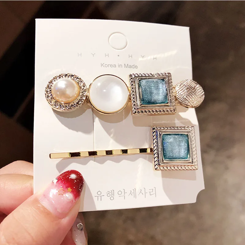2 шт./компл. новые элегантные жемчужные акриловые геометрические заколки для