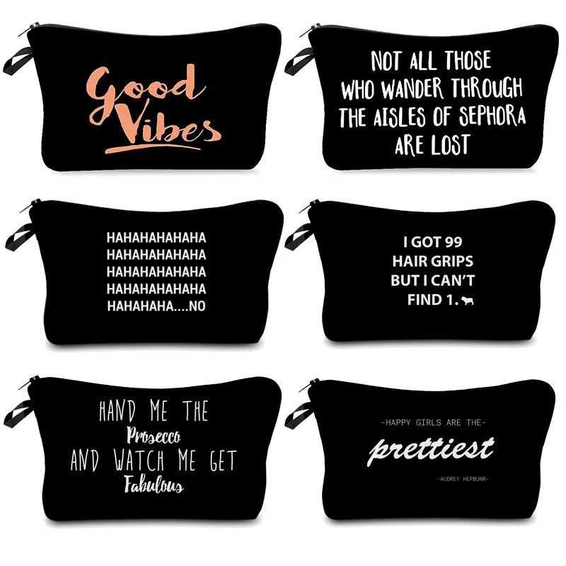 Модные брендовые косметички новинка косметичка термопечать черная надпись