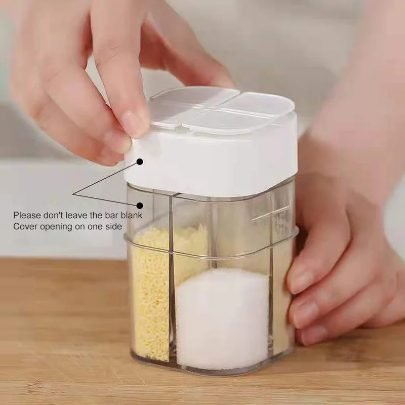 

Spice Jar Seasoning Box 4 Compartments Kitchen Spice Storage Bottle Jars Transparent PP Salt Pepper Cumin Powder Box Tool Can