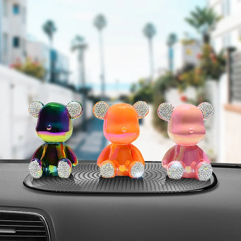 Luxury Crystal Bear Doll Electroplating Car Interior Cute Cartoon Home Car Center Console Small Sculpture Toy Gift