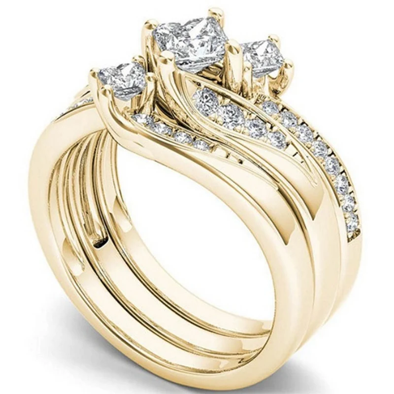 Набор женских колец с натуральным белым сапфиром и бриллиантом 18K золото Подарок