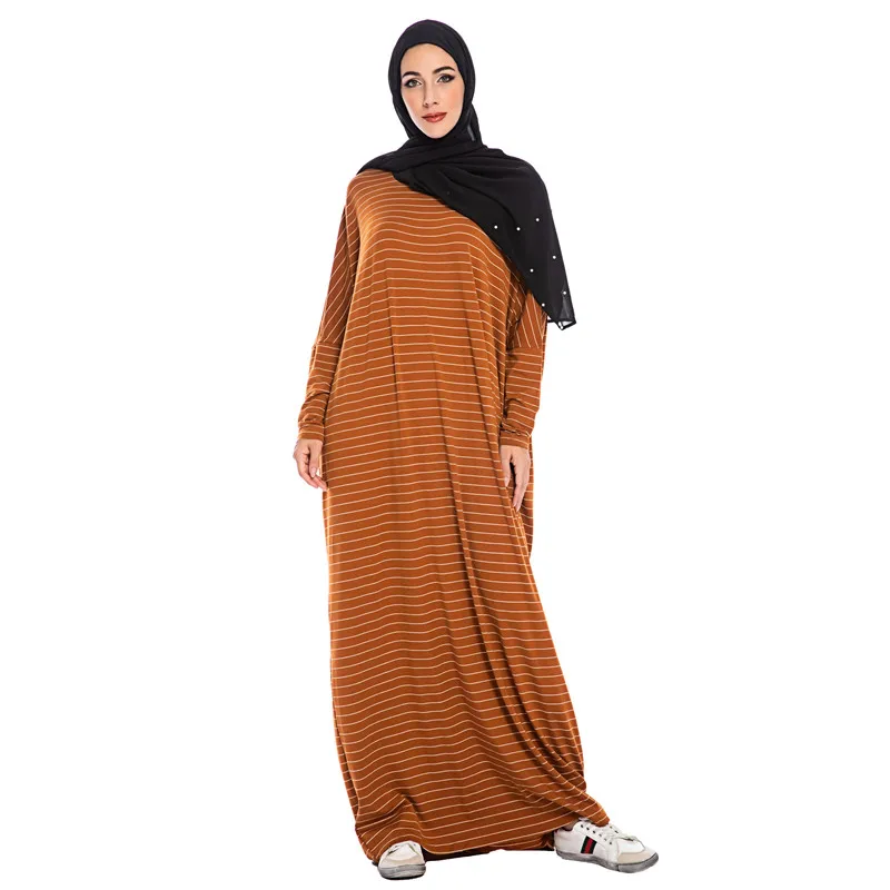 Скромная модная Макси одежда в полоску Турция Исламская рукав летучая мышь