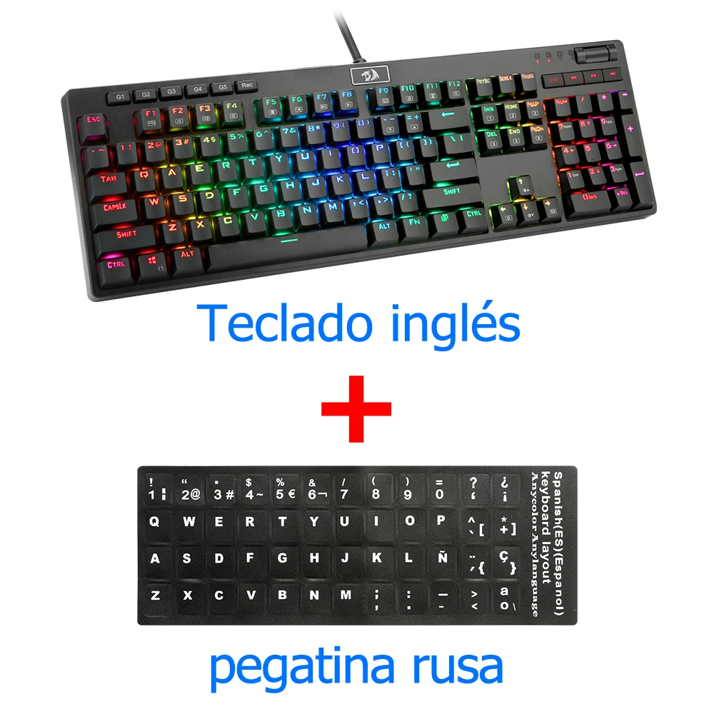 K579RGB ES Redragon K579 RGB USB Механическая игровая клавиатура синий переключатель со светодиодной подсветкой 104 ключ анти-ореолы проводной ПК Компьютерная игра - Цвет: K579RGB ES