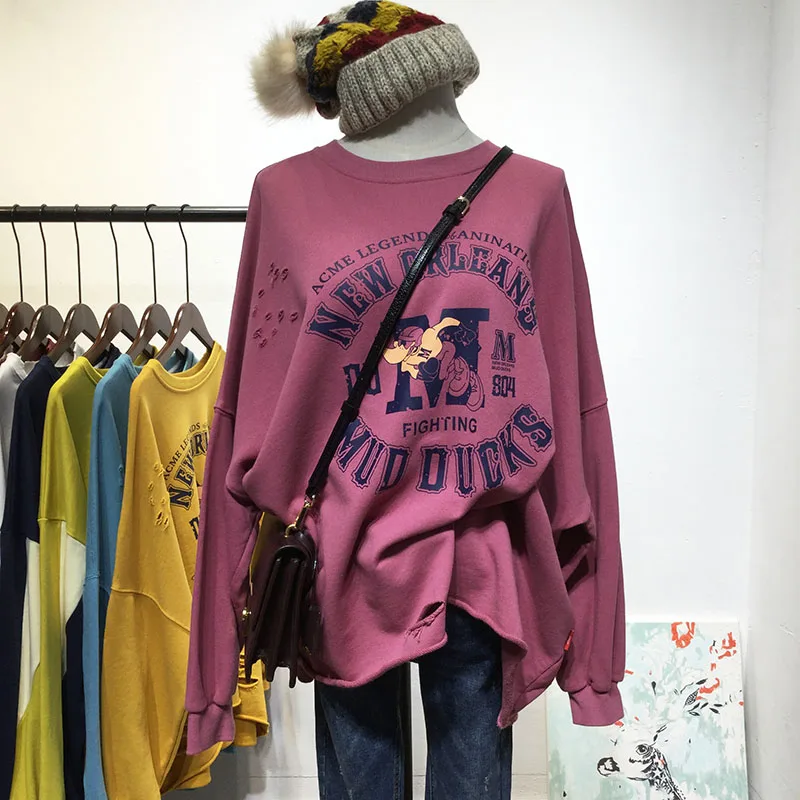 Модная женская индивидуальная рваная Толстовка свободного кроя в стиле хип-хоп