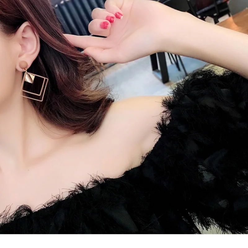 

60pcs/ lote VOVT South Korea's new black fashion trend iron earrings dangle korean crochet earrings for women jewelry wholesale