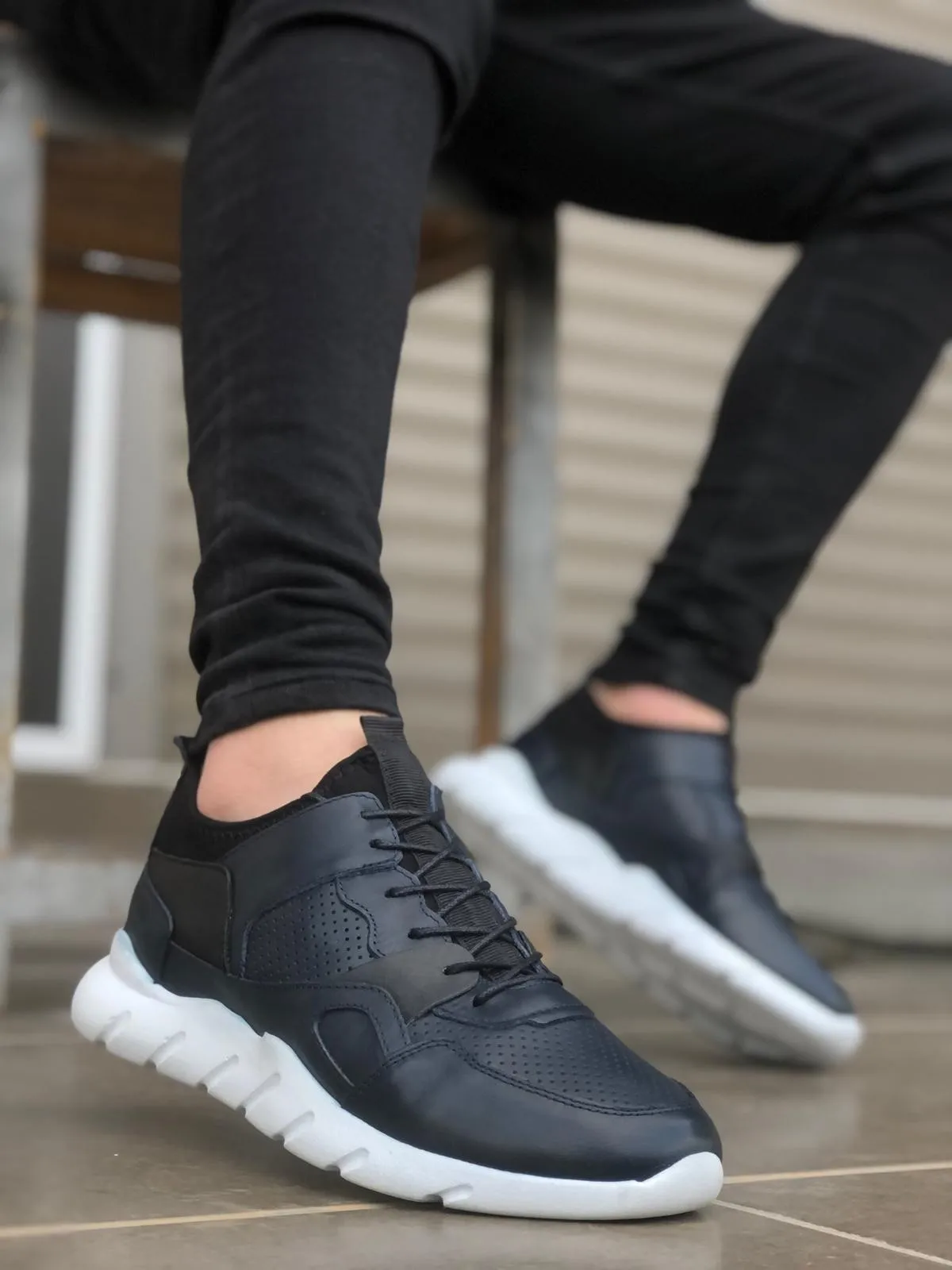 

BA0039 Laced In Non-Genuine Leather Casual Bottom Navy Blue Sneakers Casual Men Shoes