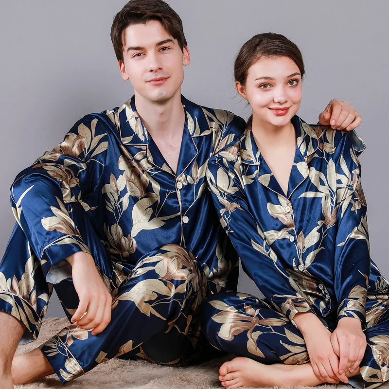 Lce Silk Men's Pajamas Couple Spring Summer Loose Cool Pajamas Set Luxury Jacquard Pajamas Soft Skin-Friendly Men's Pajamas %100