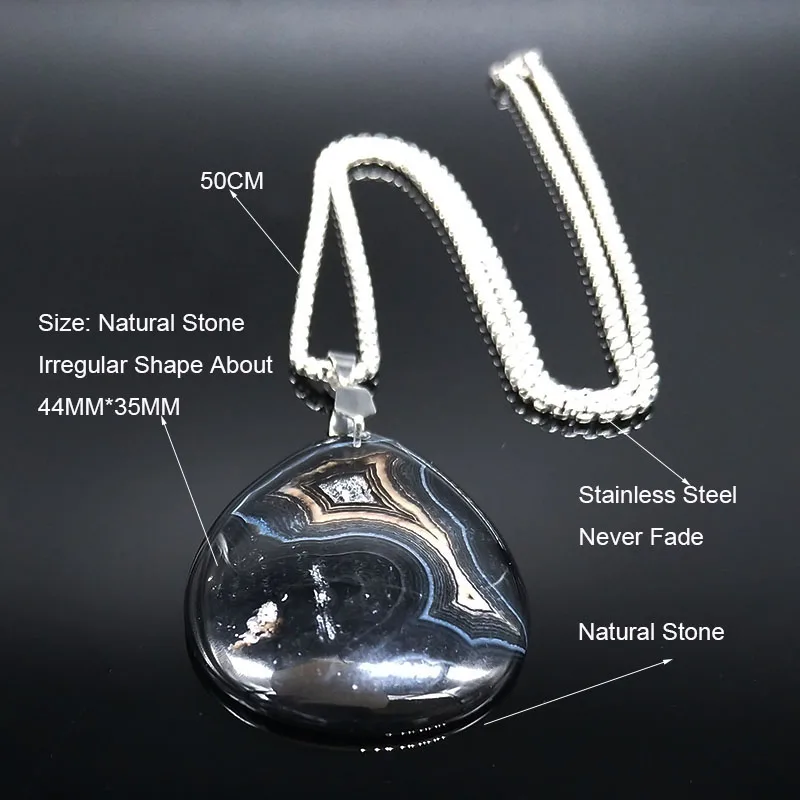 

2021 Black Natural Stone Stainless Steel Necklace Women/Men Silver Color Irregular Shape Chain Necklace Jewelry collares NG91S04