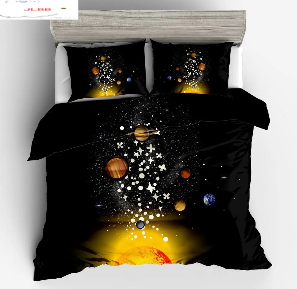 

Fashion cartoon black yellow star bedding sets 3D style big twin full queen king size duvet cover sets children boys bedclothes