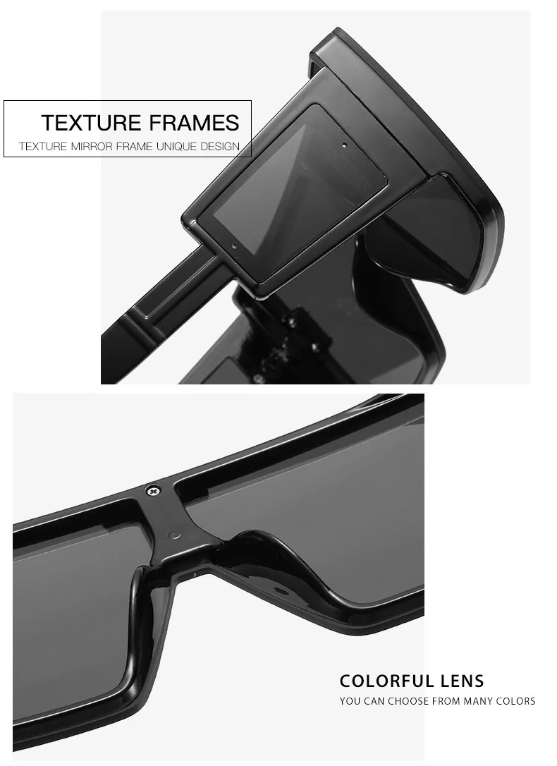 Übergroßen Goggle Platz Sonnenbrille Frauen Marke Steampunk Einem Stück Flachen Top Sonnenbrille Männer Vintage Großen Rahmen Brillen UV400 – Detail 15
