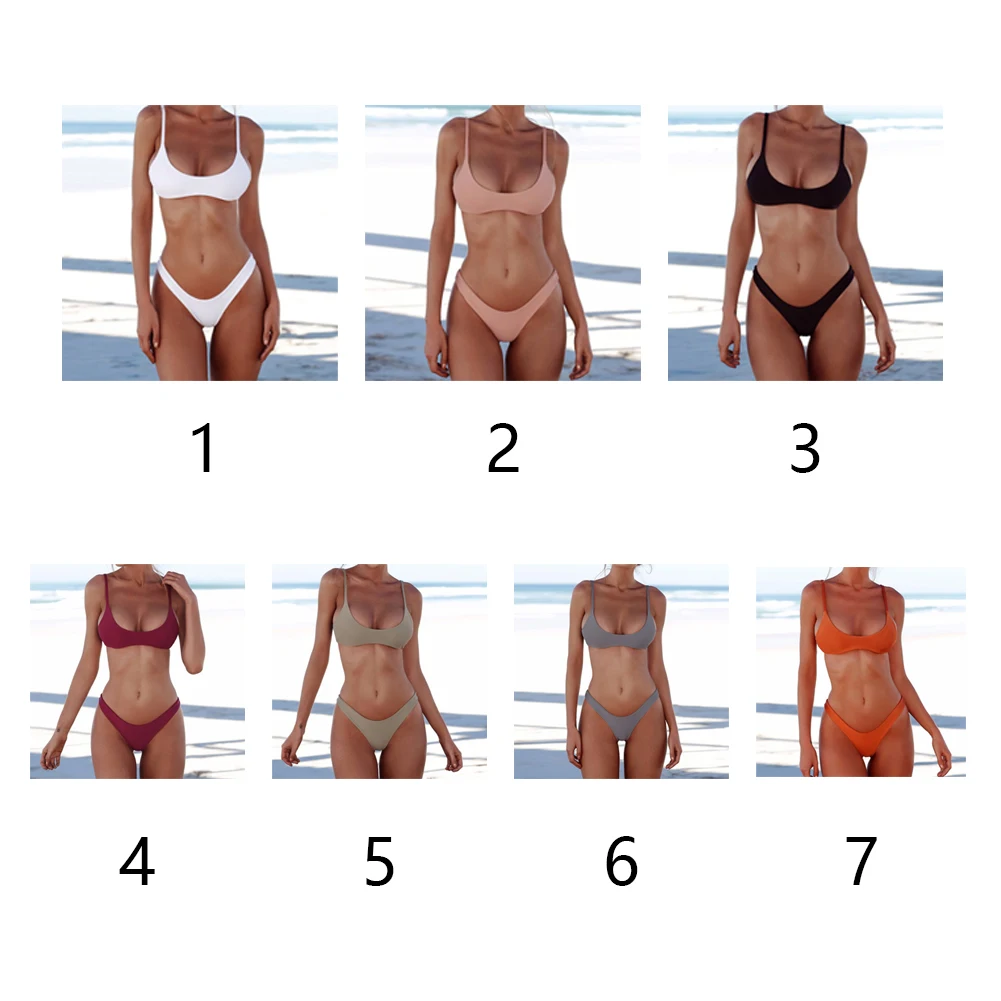 

Sexy Women Solid Color Bandage Bikini Set Swimsuit Swimwear Two-piece Set Beach Wear