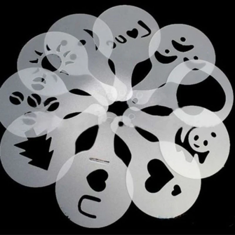 16 Pcs/set Coffee Drawing Mold Fancy Natie Printing Model Foam Spray Cake Stencils Powdered Sugar Tools Wedding Party | Дом и сад