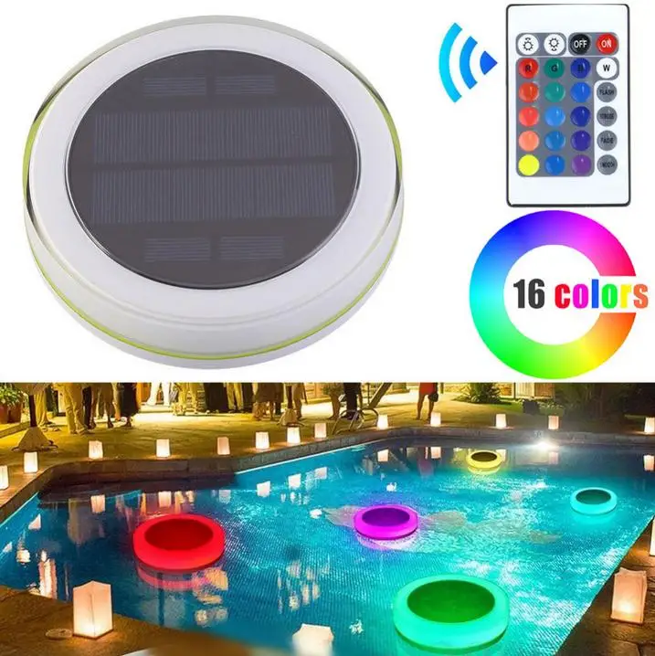 للبيع مصباح حمام سباحة LED يعمل بالطاقة الشمسية RGB ، ديكور بار الحديقة ، 16 لونًا متغيرًا ، IP68 مقاوم للماء ، مصباح عائم للبركة والبركة