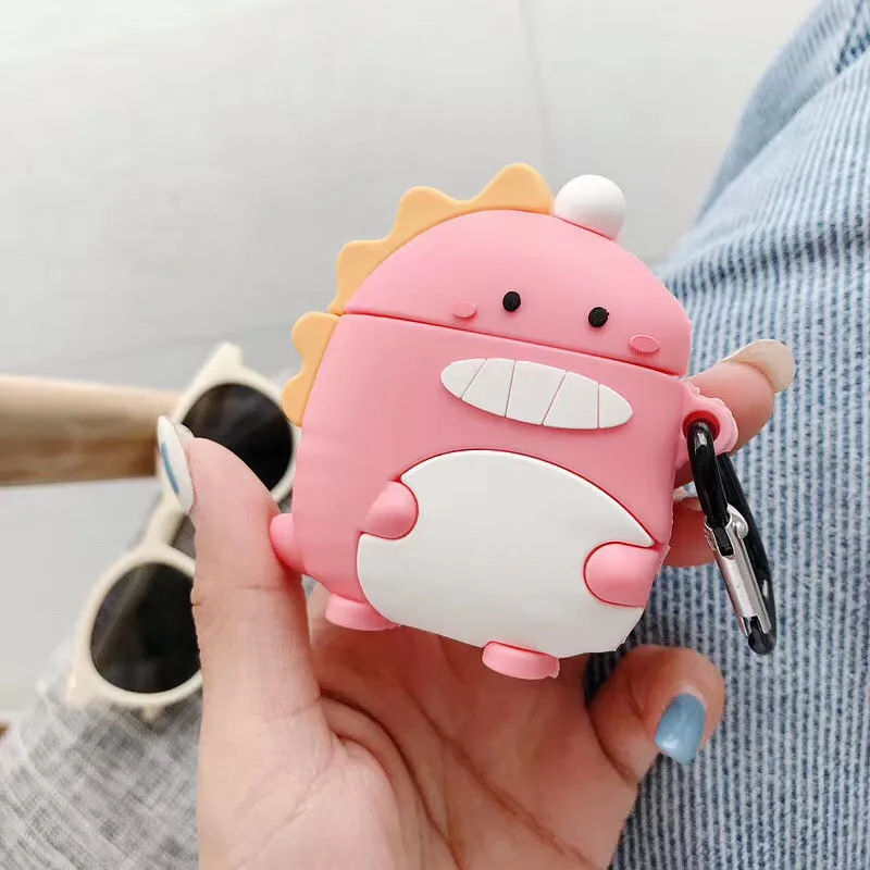 

For Airpods Case,Cute 3D Cartoon Pink Dinosaur Case For Airpods 1/2 Case Soft Silicone Earphone Cover For AIrpods Pro Case