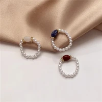 elegant simulated pearl elastic rings for women 2021 trend finger knuckle bead stone love ring kpop fashion vintage jewelry gift