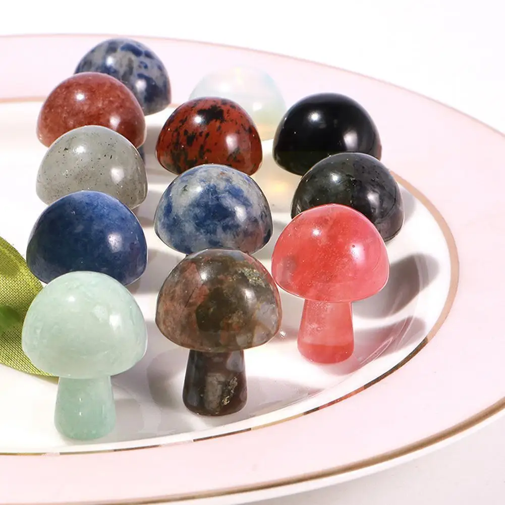 

10pcs Natural Semi-precious Stone Mushroom Ornaments Crystal Decoration Gemstone Carving For Home Mushrooms Crafts K6V0