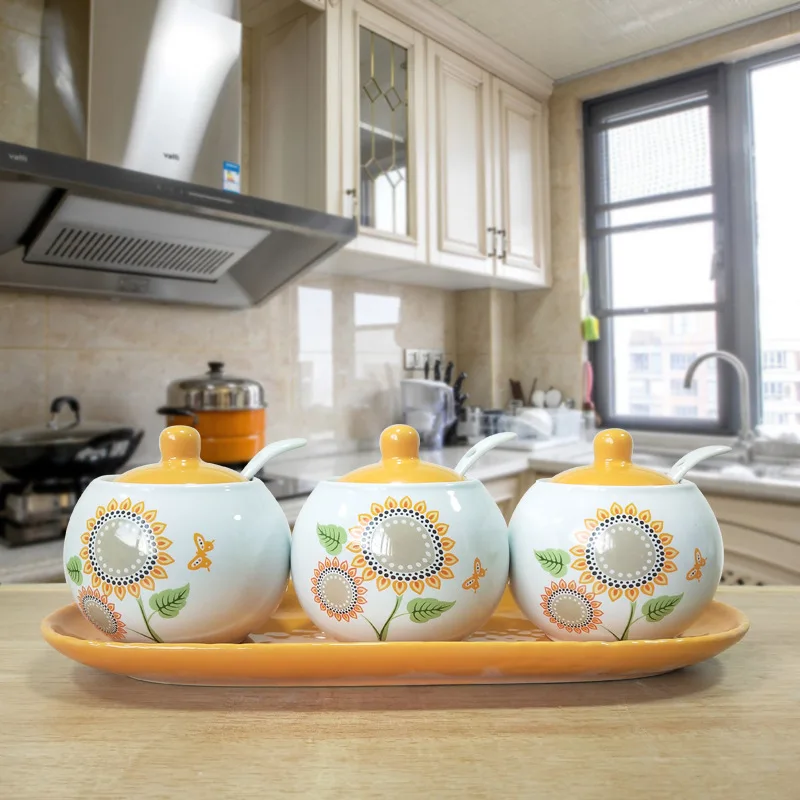 Креативная керамическая банка для приправ комплект из трех предметов кухонная