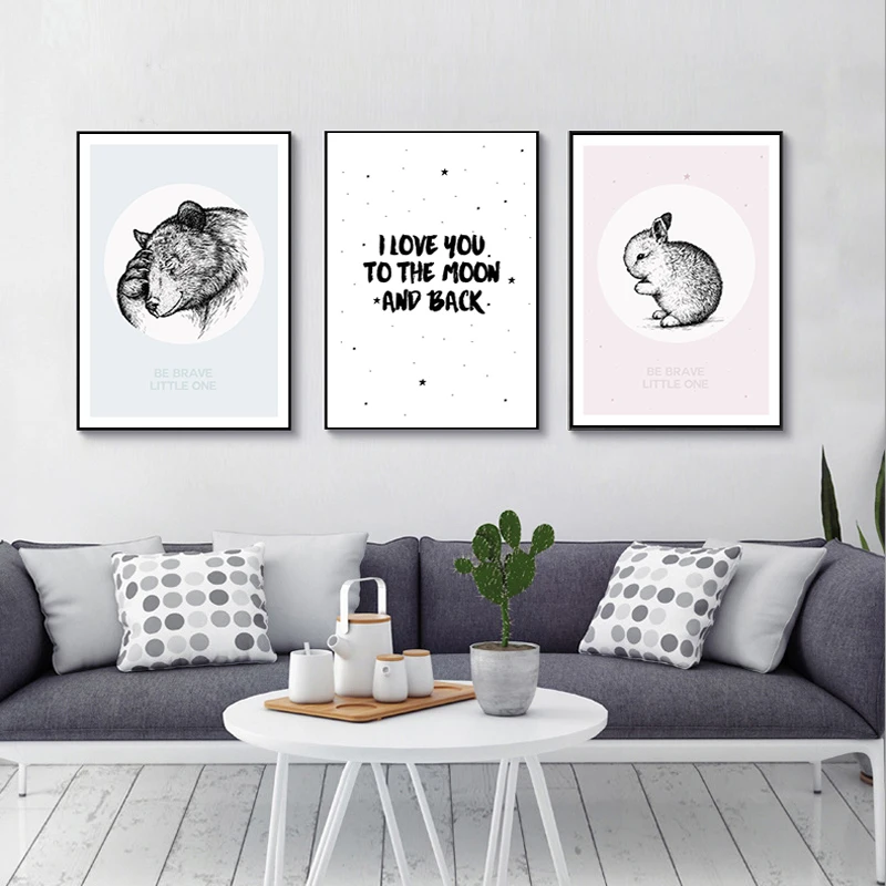 

Nordic Wall Art Pink Print Poster for Living Room Decoration Pictures Canvas Painting Animals Kids Baby Room Home Decor Unframed