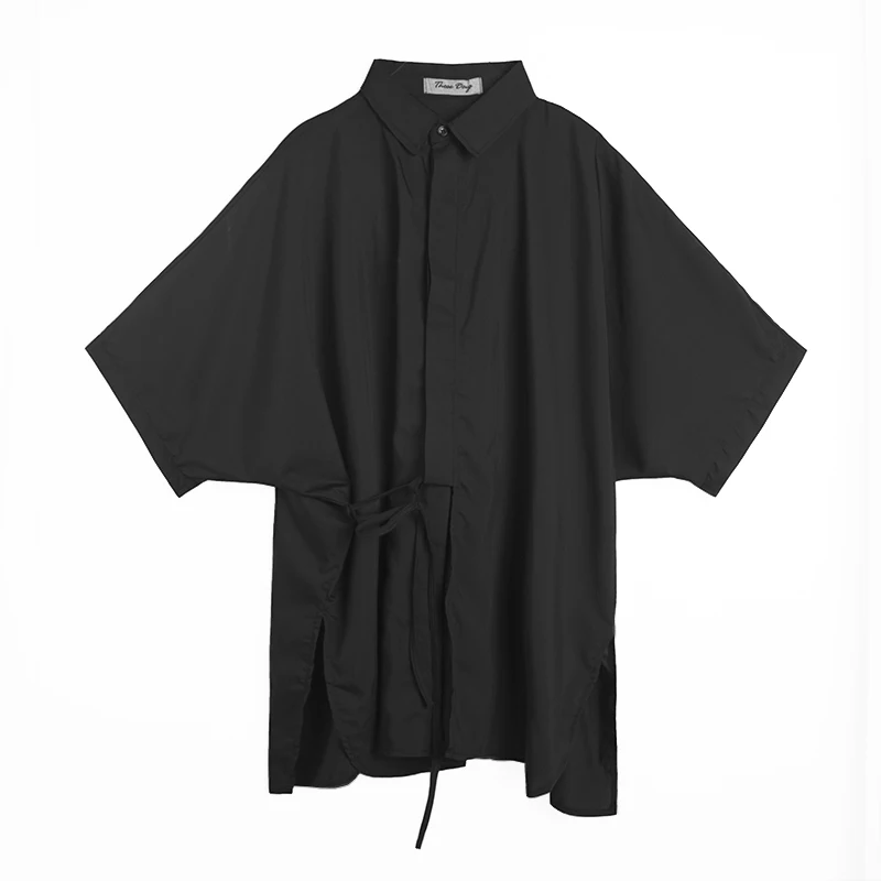 

LANMREM New Women Shirts Batwing Sleeve Turn-down Collar Irregular Loose Fit Simplicity Fashion Tide Summer 2021 2P2116