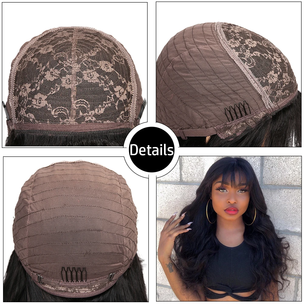 

Human Hair Wigs With Bangs Glueless Full Machine Made Wig Brazilian Body Wave Wigs Natural Human Hair Wigs For Black Women