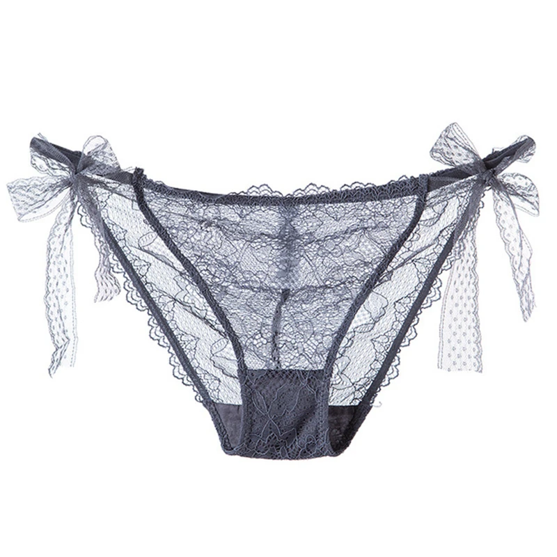 

Sexy transparent lace-side lace panties Sexy cute bow-knot girly briefs lace low-rise comfortable soft breathable panties briefs