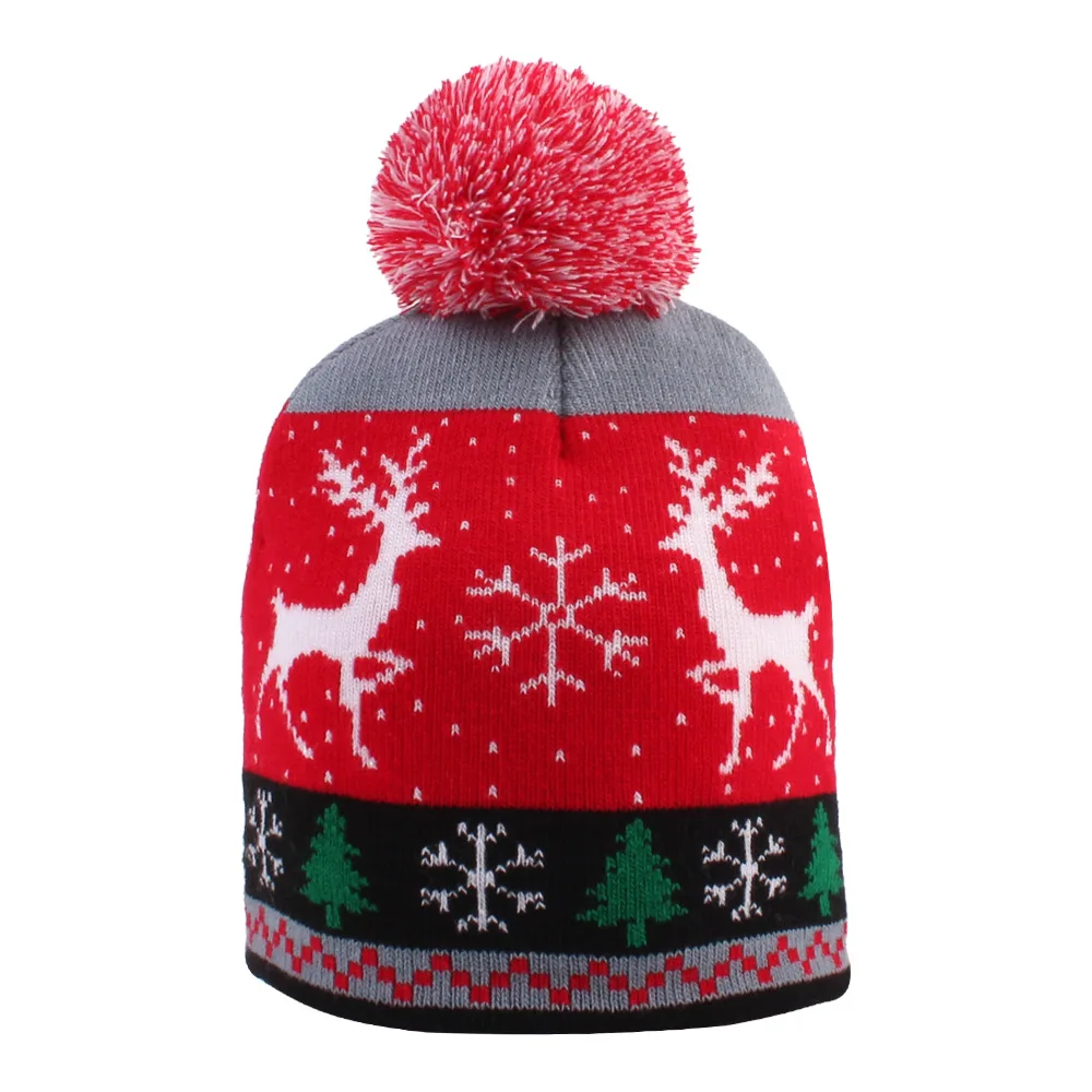 

Toddler Baby Christmas Beanie Cap, Cute Printed Winter Warm Knitted Hat with Pom Pom for Boys and Girls