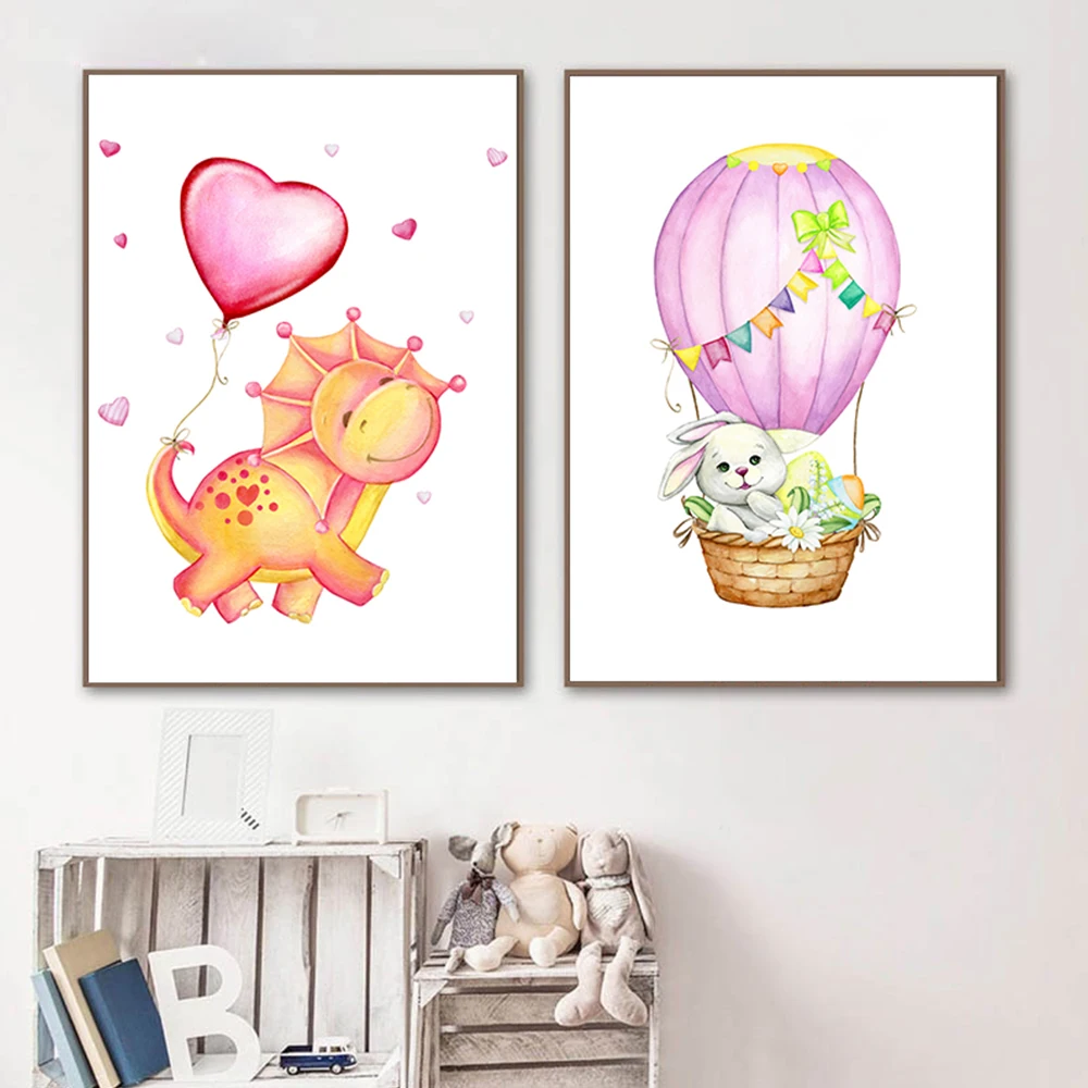 Картина на холсте для детской комнаты с изображением динозавра животных слона