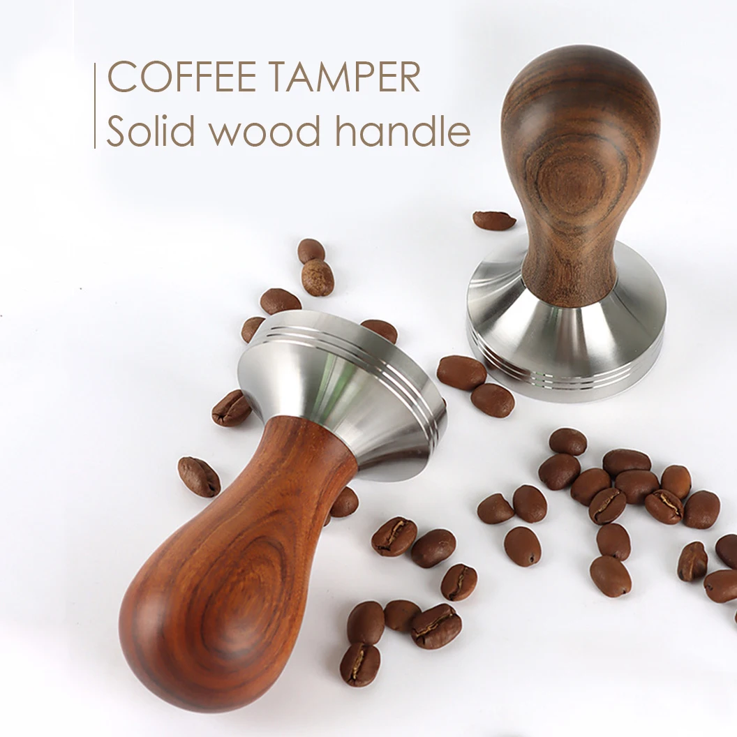 Compactador de caf&eacute; de acero inoxidable 58/58, mango de martillo, Base plana, accesorios de caf&eacute; Espresso Barista, 51/53/304. 3MM-4