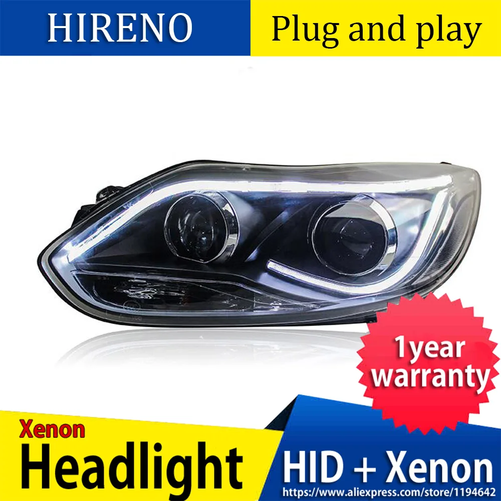Hireno налобный фонарь для 2012- Ford Focus фара в сборе светодиодный DRL ангел объектив двойной луч HID Xenon 2 шт