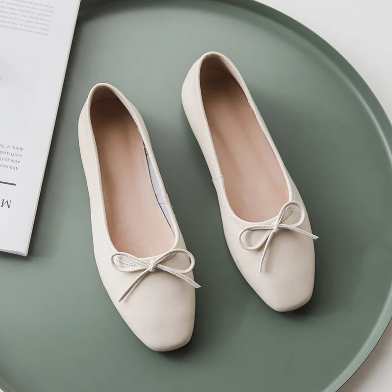 3 цвета женские балетки из натуральной кожи без застежки с бантиком Мокасины