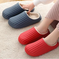 1 pair 2021 new waterproof cotton slippers for women men couples winter home non slip warmth light plush shoes free shipping