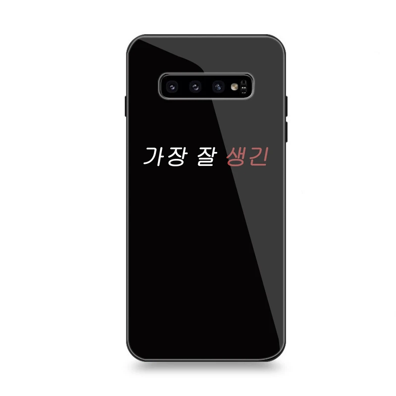 Phone Case Glass For Samsung A10 A20 A30 A40 A50 A60 A70 S7 Edge S8 S9 S10 Plus Cover Korean popular font | Мобильные телефоны и
