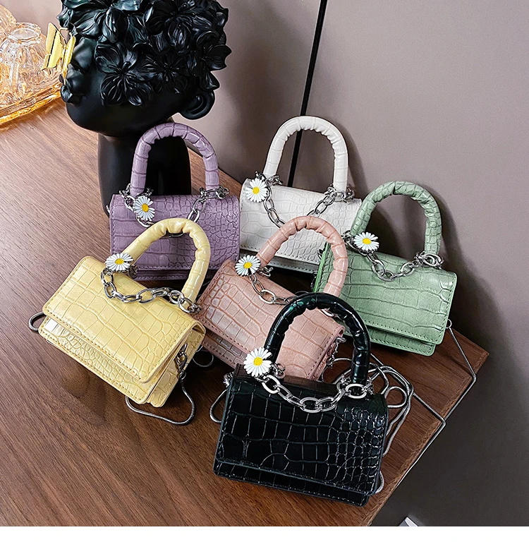 

Crocodile pattern Ladies Small Handbags Fashion Daisy Chains Women Mini Crossbody Bags Designer Party Clutch Purse Girls Flap