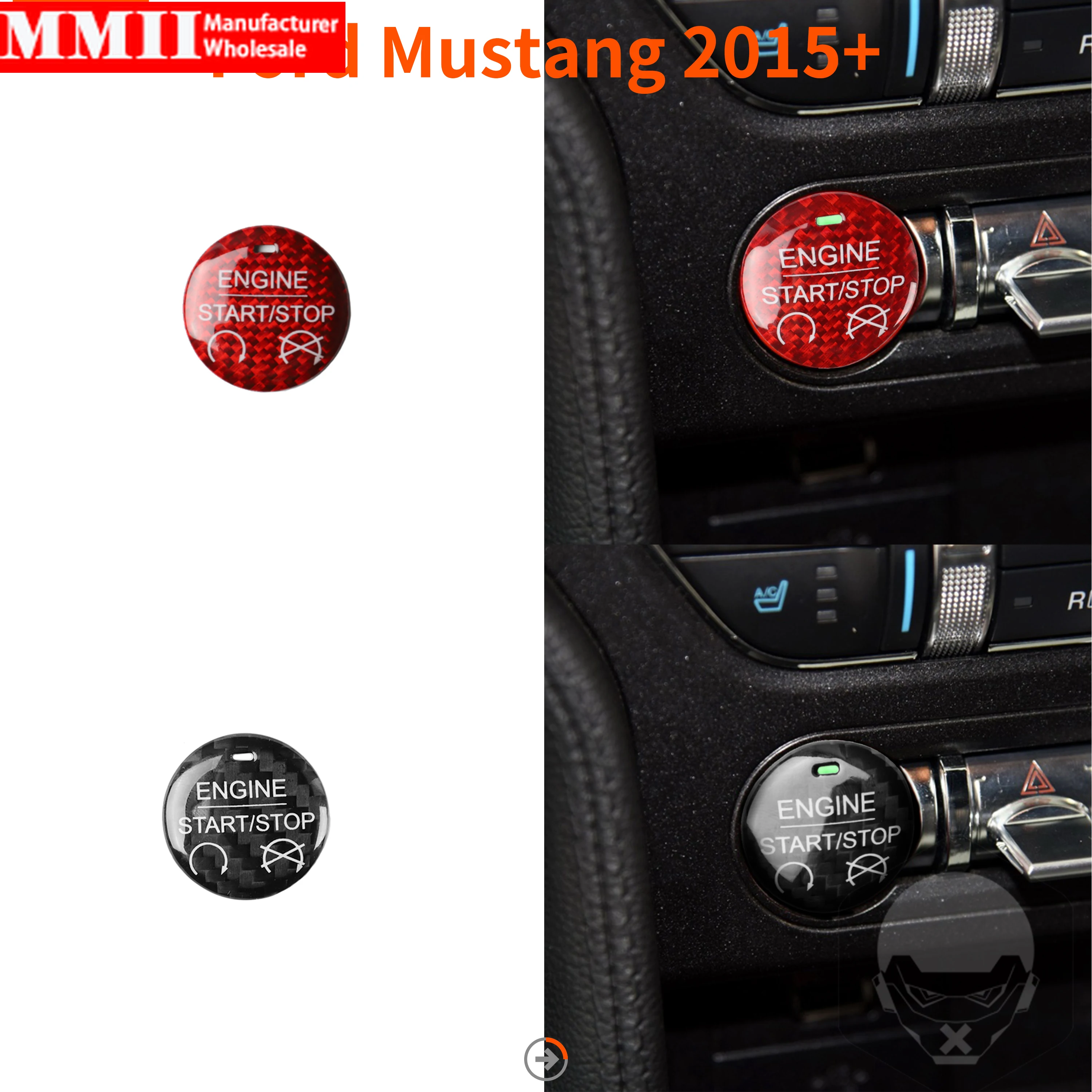 Car Engine Power Ignition Switch Button Decoration Cover For Mustang GT Real Carbon Fiber 2015-2022 Car Interior Accessories