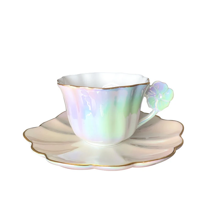 

Luxury Pearlescent Ceramic Coffee Cup Set Glare Porcelain British Afternoon Tea Teapot Teacup Saucer Spoon Sets Home Drinkware
