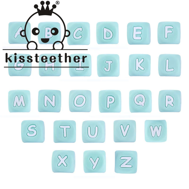 Kissteether-Cuentas de letras de silicona de grado alimenticio, 10 piezas, 12mm, para mascar, dentici&oacute;n, juguetes para beb&eacute;s, abalorios, bricolaje, 26 letras-0