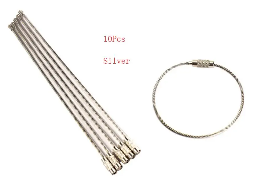 Silver 10 шт./лот, красочный EDC брелок, нержавеющая сталь, инструменты для улицы, карабин, брелок, брелок, трос, держатель для ключей, винтовой замок - Цвет: Silver
