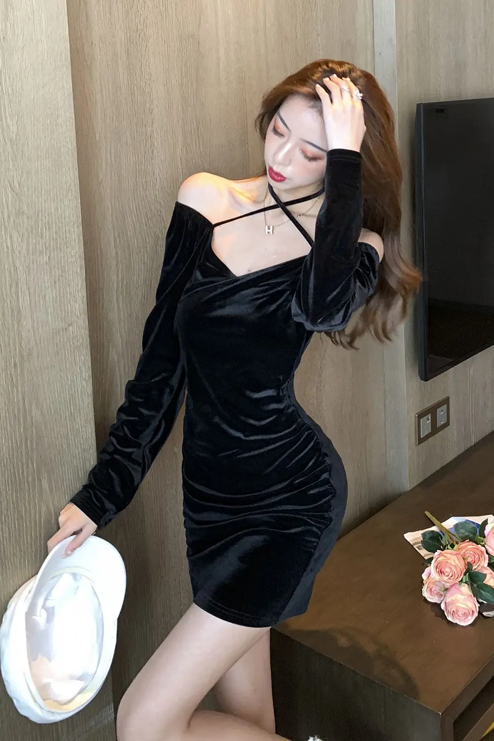 

COIGARSAM Sexy Women dress New Dresses Black 3095