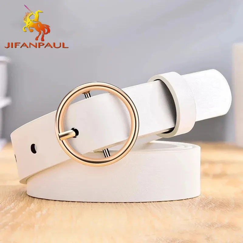 JIFANPAUL Dressing ladies leather professional dress belt new round pin buckle leather wild jeans with narrow fashion students