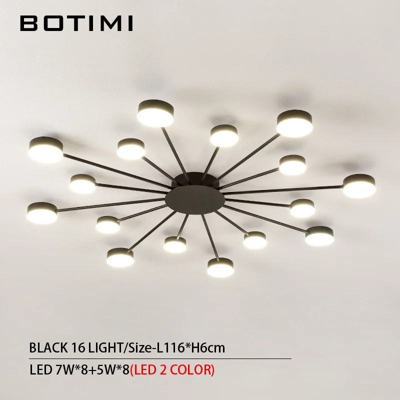 16 Light-Black BOTIMI Новинка Металлические нерегулярные потолочные светильники для фойе черный потолочный светильник золотой поверхностный монтаж светильник для спальни - Цвет корпуса: 16 Light-Black
