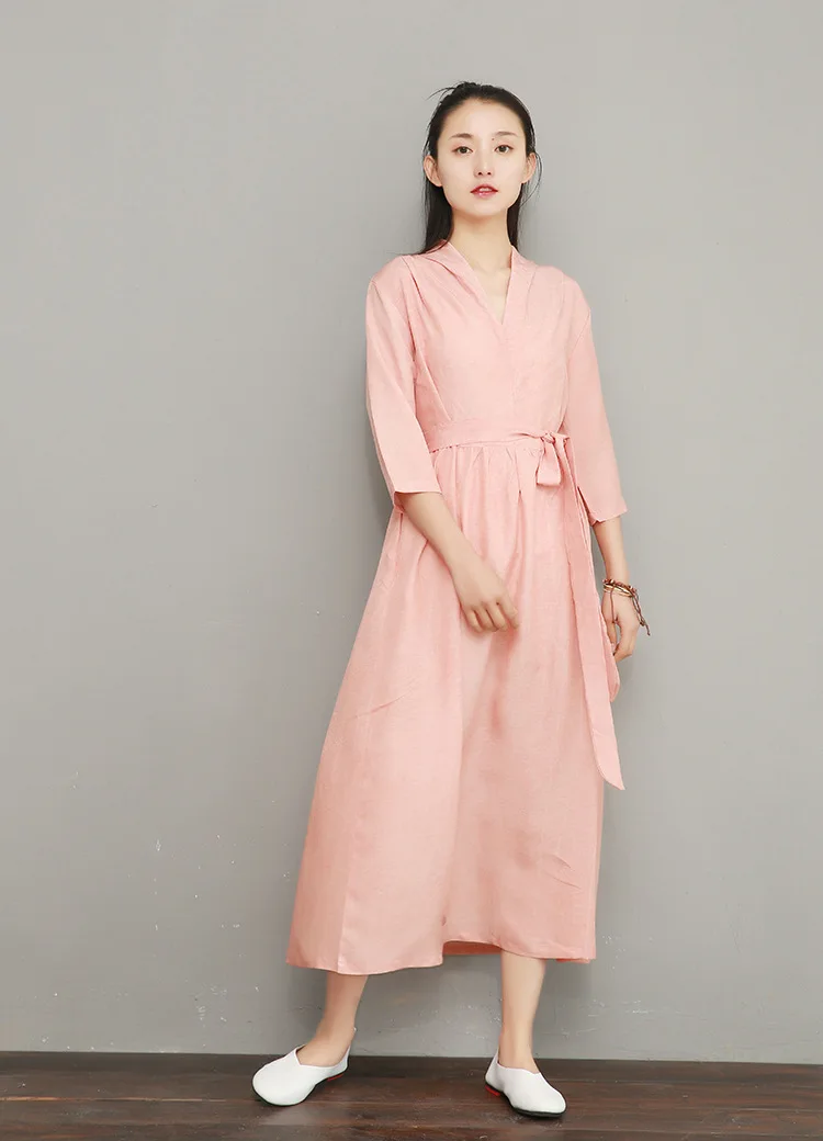 NINI WONDERLAND, летнее платье с v-образным вырезом,, женское, Tencel, льняное, винтажное платье, женское, одноцветное, длинное платье, халат, высокое качество