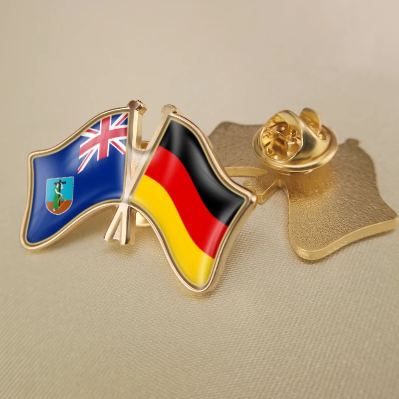 

Montserrat and Germany Crossed Double Friendship Flags Lapel Pins Brooch Badges