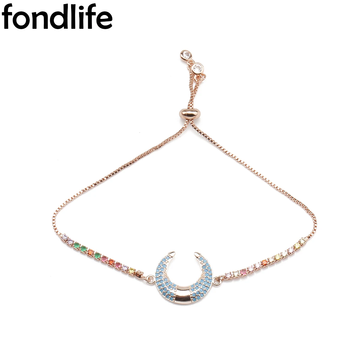 

AAA Luxury Blue Moon Bracelet Horns Simple Rose Gold CZ Lucky Couple Gift Chain Jewelry 2021 Handwoven Adjustable Woman Present