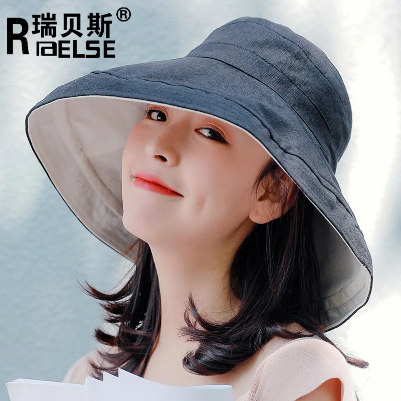 

Foldable Cotton Bucket Hats Women Summer Beach Sunscreen Panama Hat Sunbonnet Fedoras Outdoor Fisherman Bucket Cap Double Faced