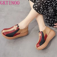 2022 new spring mixed colors women genuine leather shoes fashion sneakers platform wedge heel shoe high heels casual trend shoes